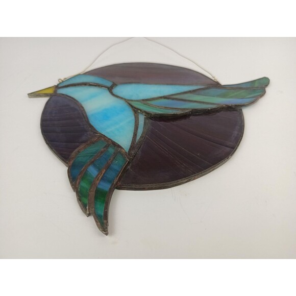 Stained Glass Panel Wall Hanging Window Decor 9 x 11 in Blue Bird Yellow Beak - Picture 4 of 10